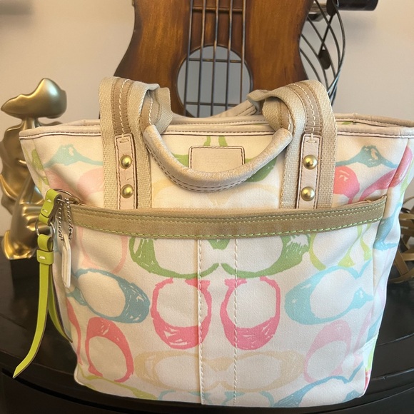 Coach Multicolor Mini Tote Bag – Pastel Signature C Print - Picture 1 of 9